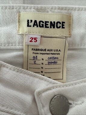 L'AGENCE White High-Rise Raw Fray Hem Jeans size 25